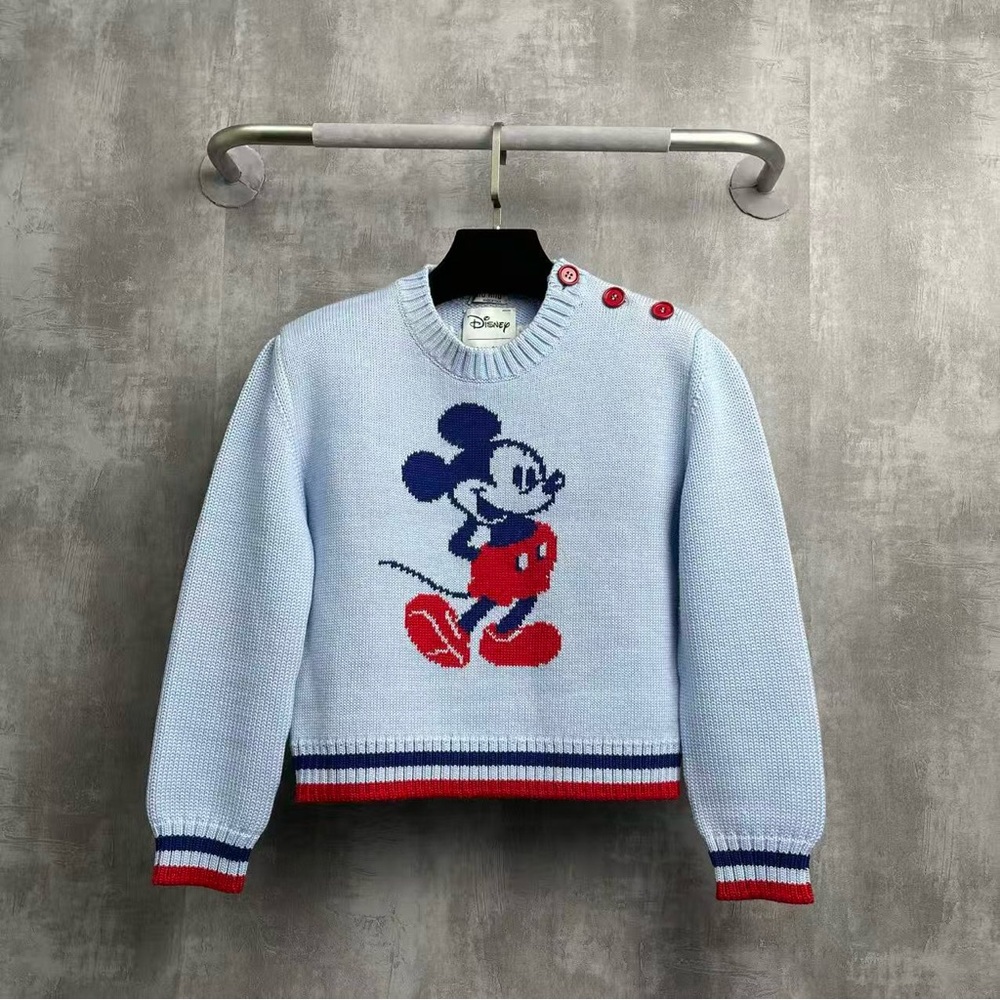 🚩steal Authentic Miumiu Disney Light Blue Mickey Mouse Knit Sweater